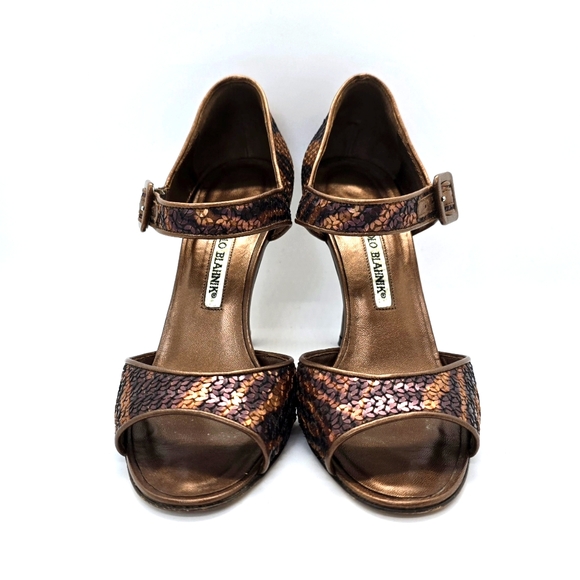 Manolo Blahnik ブラウン 37 MANOLO BLAHNIK Sequined Mary Jane 36/6